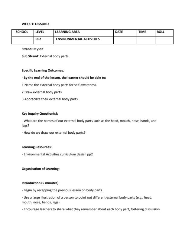 Page 4 – PP2 Rationalized Environmental Activities Lesson Plans Term 1 – Kenyaplex