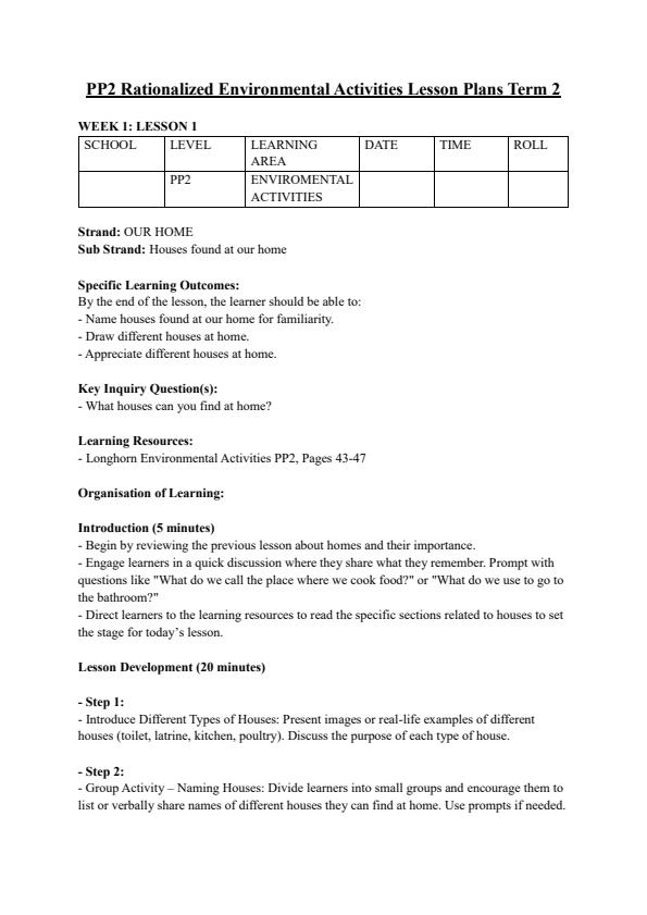 Page 1 – PP2 Rationalized Environmental Activities Lesson Plans Term 2 – Kenyaplex