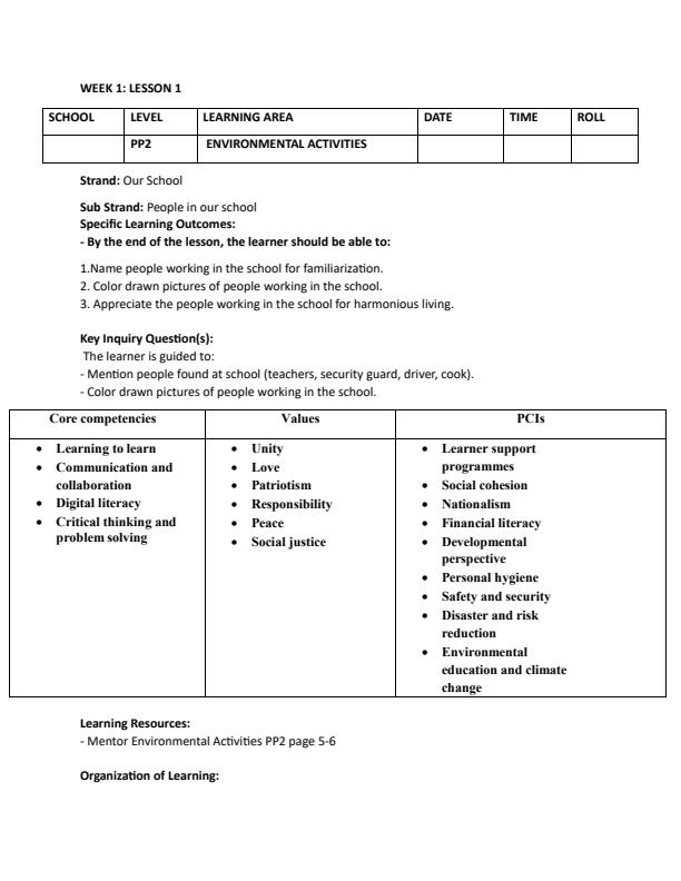 Page 1 – PP2 Rationalized Environmental Activities Lesson Plans Term 3 - Mentor – Kenyaplex