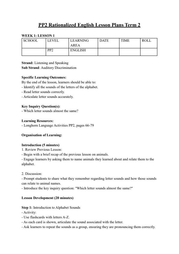 Page 1 – PP2 Rationalized Language Activities Lesson Plans Term 2 – Kenyaplex