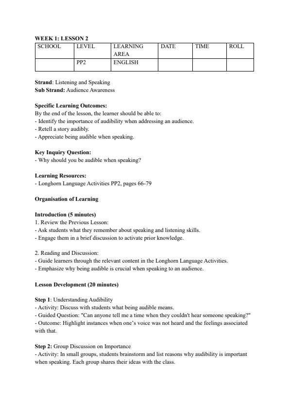 Page 4 – PP2 Rationalized Language Activities Lesson Plans Term 2 – Kenyaplex