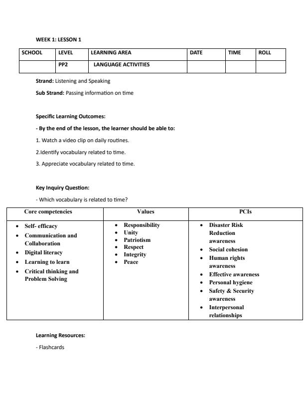 Page 1 – PP2 Rationalized Language Activities Lesson Plans Term 3 – Kenyaplex