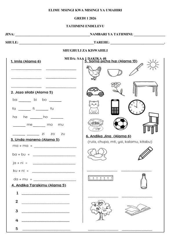 Page 1 – PP2 Shughuli za Kiswahili April 2026 Holiday Assignment – Kenyaplex