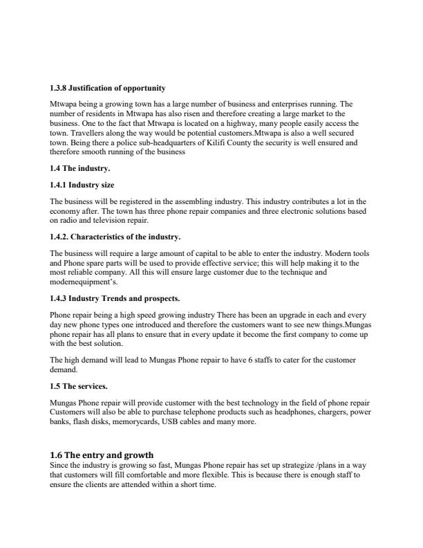 Page 4 – Phone Repair Shop Business Plan – Kenyaplex