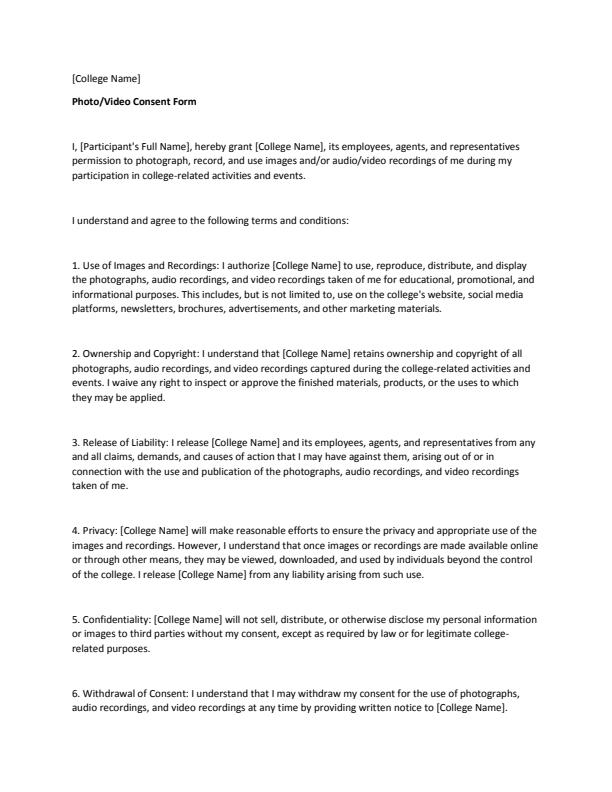 Page 1 – Photo/Video Consent Form: For Use By Colleges – Kenyaplex