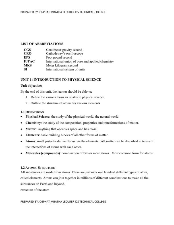Page 1 – Physical Science Notes for Diploma in Electrical and Electronics Engineering – Kenyaplex