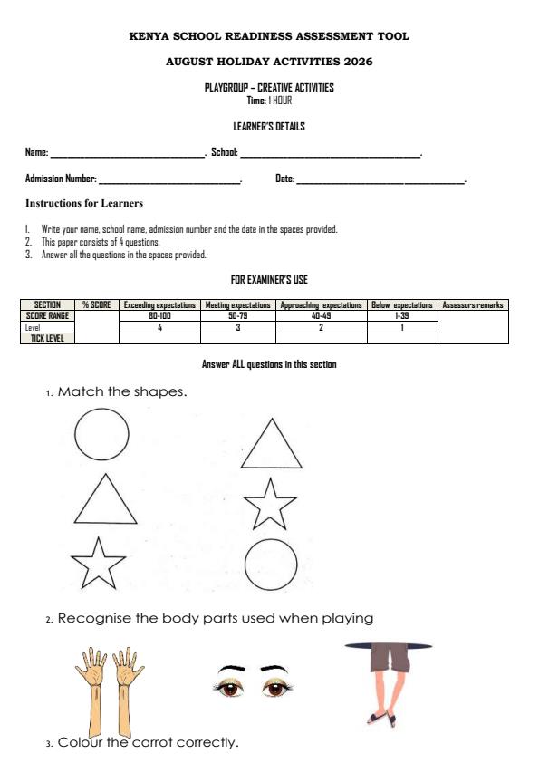 Page 1 – Playgroup Creative Activities August 2026 Holiday Assignment – Kenyaplex