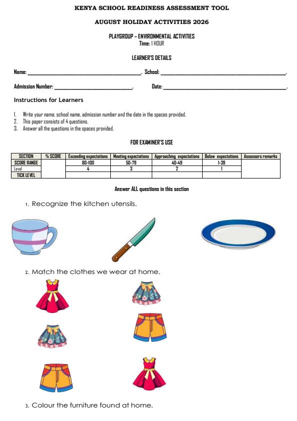Page 1 – Playgroup Environmental Activities August 2026 Holiday Assignment – Kenyaplex