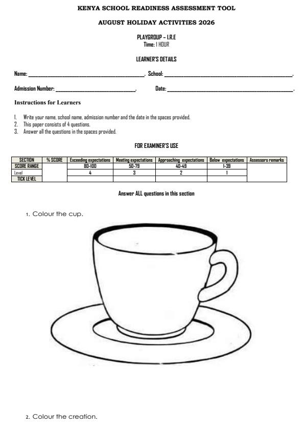 Page 1 – Playgroup Islamic Religious Education August 2026 Holiday Assignment – Kenyaplex