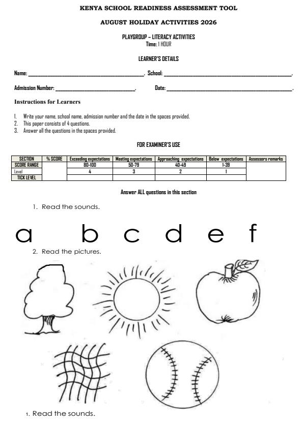 Page 1 – Playgroup Literacy Activities August 2026 Holiday Assignment – Kenyaplex