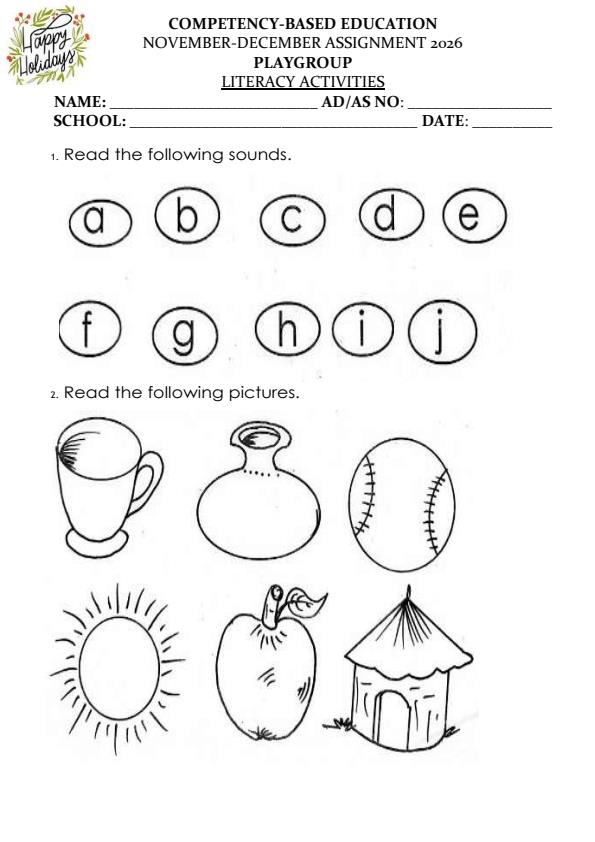 Page 1 – Playgroup Literacy Activities December 2026 Holiday Assignment – Kenyaplex