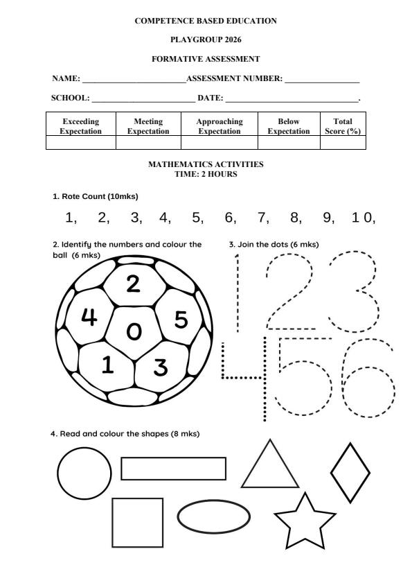 Page 1 – Playgroup Mathematics Activities April 2026 Holiday Assignment – Kenyaplex