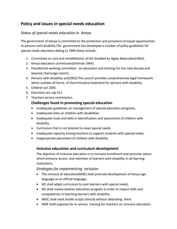 Page 1 – Policy Issues in Special Education – Kenyaplex