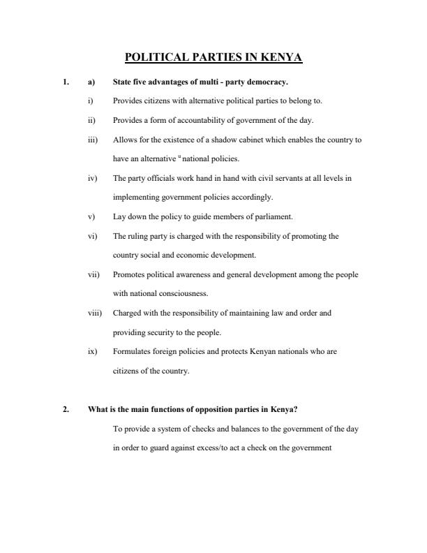 Page 1 – Political Parties in Kenya Topical Questions and Answers – Kenyaplex