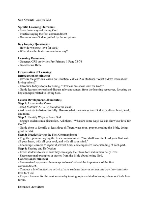 Page 4 – Pp1 CRE Lesson Plans Term 3 - Queenex – Kenyaplex