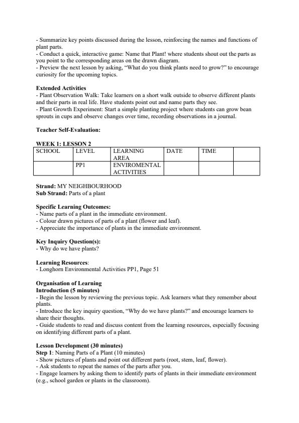 Page 2 – Pp1 Environmental Activities Lesson Plans Term 3 - Longhorn – Kenyaplex