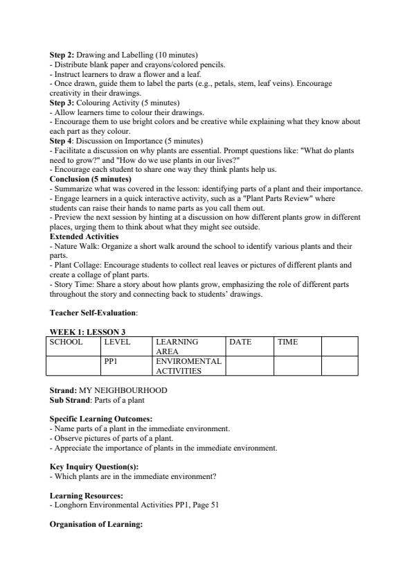 Page 3 – Pp1 Environmental Activities Lesson Plans Term 3 - Longhorn – Kenyaplex