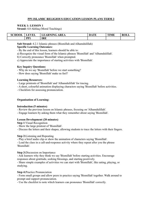 Page 1 – Pp1 IRE Lesson Plans Term 3  – Kenyaplex