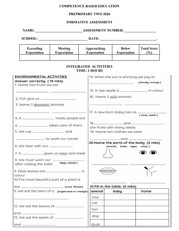 Page 2 – Pre - Primary 2 April 2026 Holiday Assignment - Full Set – Kenyaplex