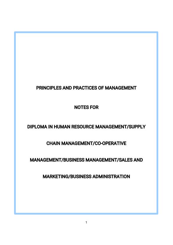 Page 1 – Principles and Practice of Management Notes for Diploma Courses – Kenyaplex