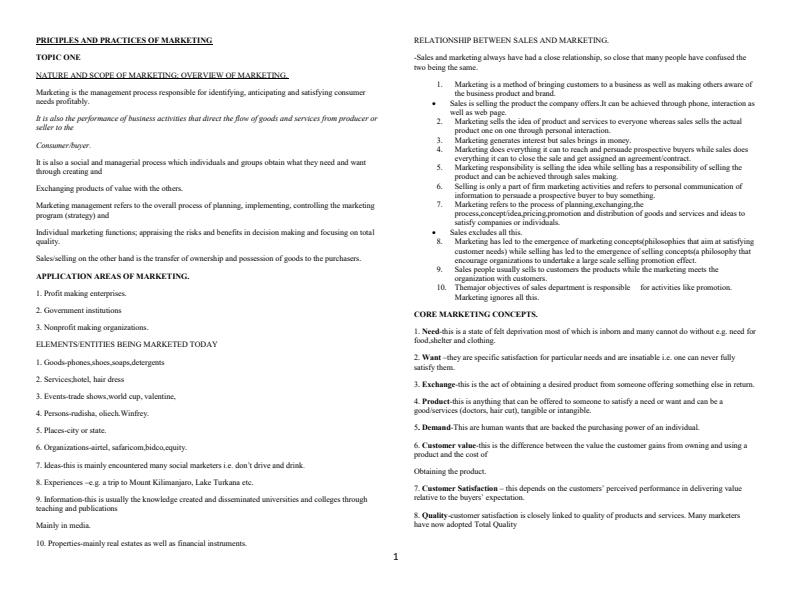 Page 1 – Principles and Practices of Marketing Notes – Kenyaplex