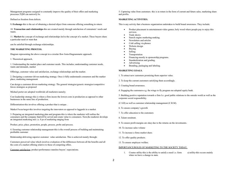 Page 2 – Principles and Practices of Marketing Notes – Kenyaplex