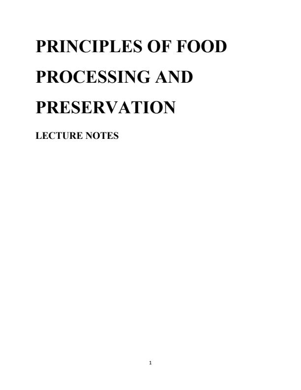 Principles of Food Processing and Preservation Notes 14800