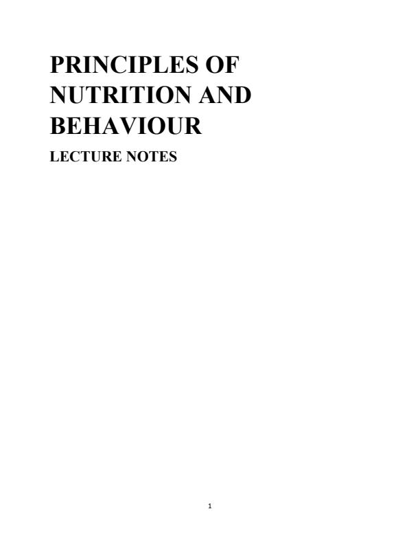 Page 1 – Principles of Nutrition and Behaviour Notes – Kenyaplex