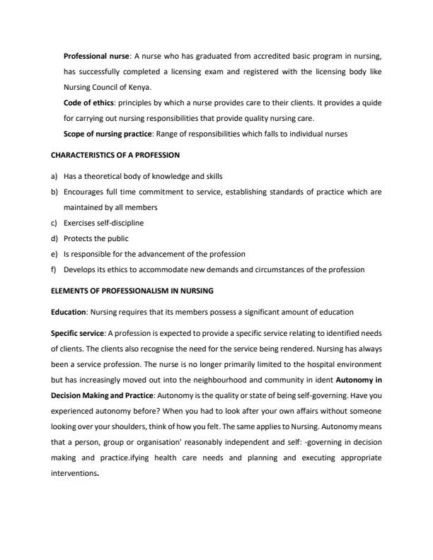 Page 3 – Professionalism in Nursing Notes – Kenyaplex