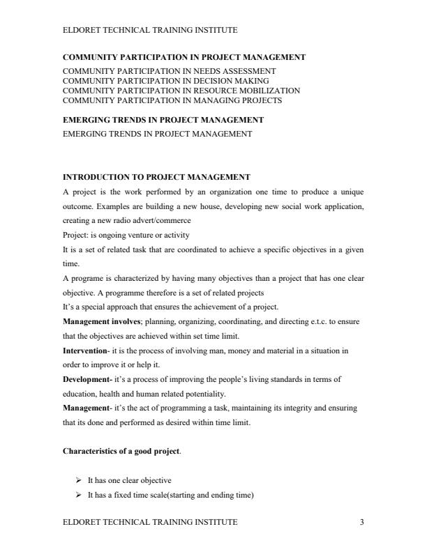 Page 3 – Project Management Module Notes: Diploma in Social Work and Community  Development Module II – Kenyaplex