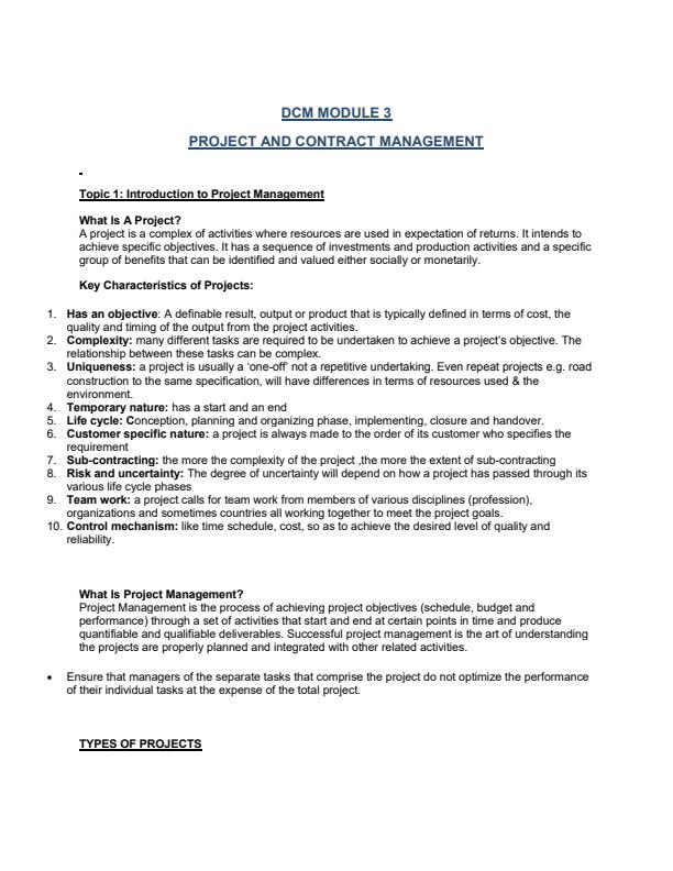 Page 1 – Project and Contract Management Notes – Kenyaplex