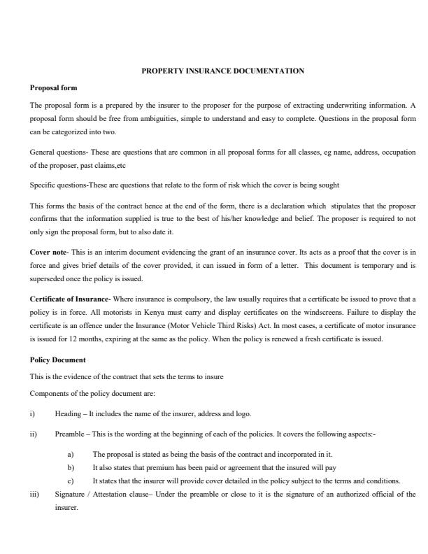 Page 3 – Property Insurance Notes – Kenyaplex
