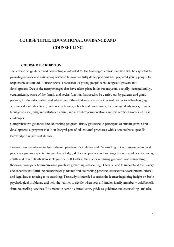 Psyc 213: Guidance and Counseling Notes