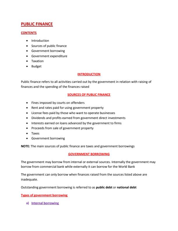 Page 1 – Public Finance Notes: Form 4 Business Studies – Kenyaplex