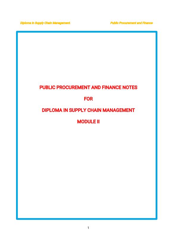 Page 1 – Public Procurement and Finance Notes for Diploma in Supply Chain Management – Kenyaplex