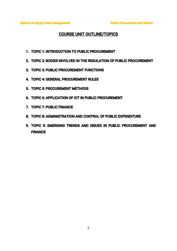 Page 2 – Public Procurement and Finance Notes for Diploma in Supply Chain Management – Kenyaplex