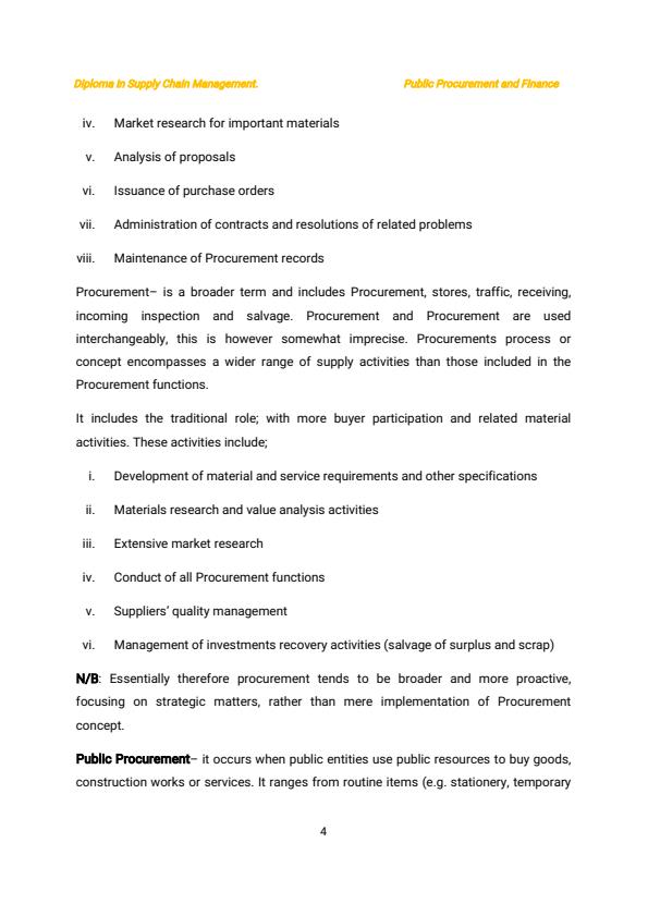 Page 4 – Public Procurement and Finance Notes for Diploma in Supply Chain Management – Kenyaplex