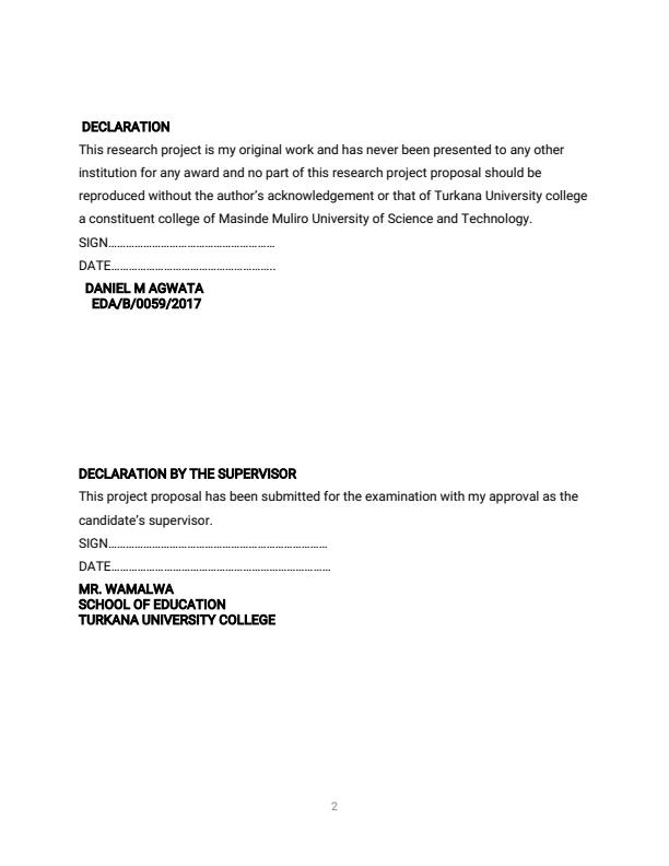 Page 2 – RESEARCH PROJECT: Factors contributing to poor primary school attendance among pupils from migrated families in Kebirigo zone – Kenyaplex