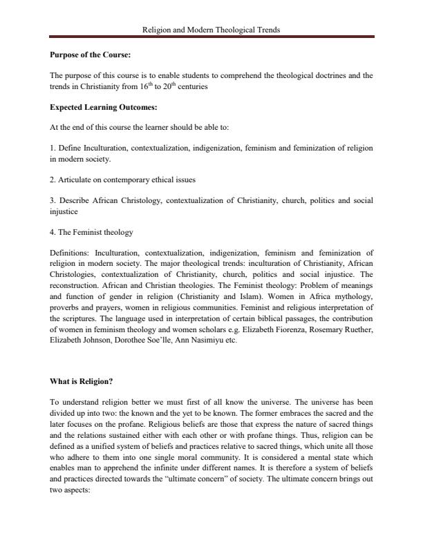 Page 1 – Religion and Modern Theological Trends Notes – Kenyaplex