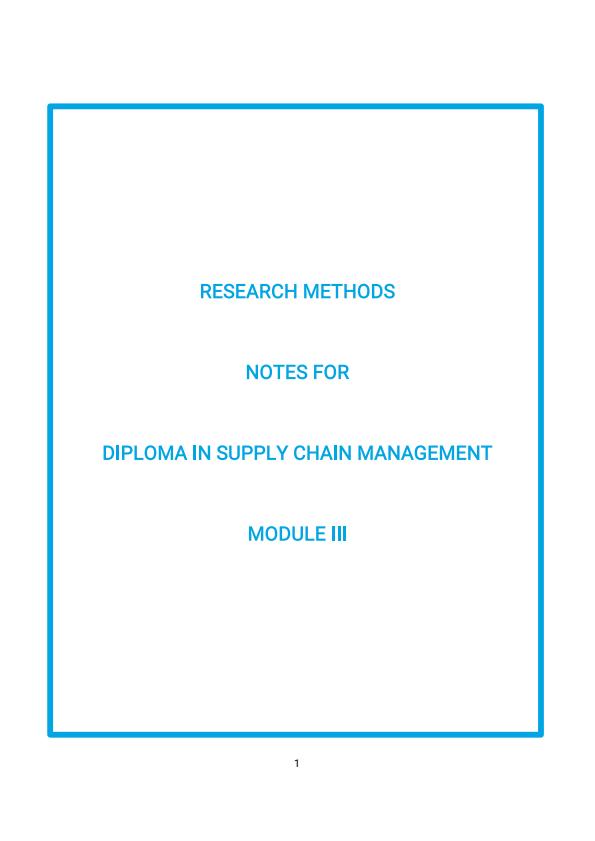 Page 1 – Research Methods Notes for Diploma in Supply Chain Management Module III – Kenyaplex