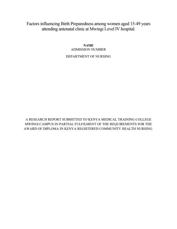 Page 1 – Research Project- Birth preparedness – Kenyaplex