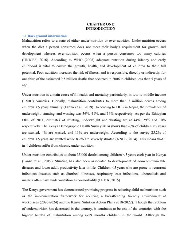 Page 3 – Research Project- Causes of malnutrition in children  – Kenyaplex