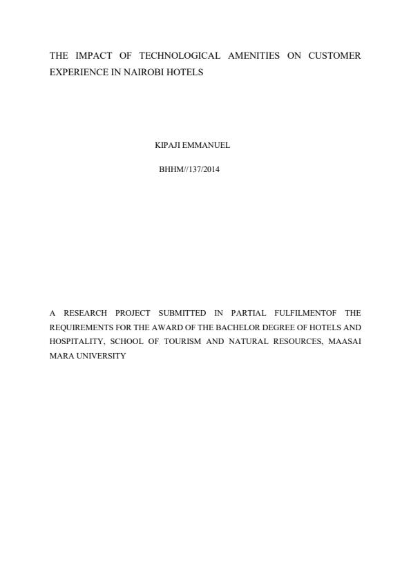 Page 1 – Research Project: The Impact of Technological Amenities on Customer Experience in Nairobi Hotels – Kenyaplex