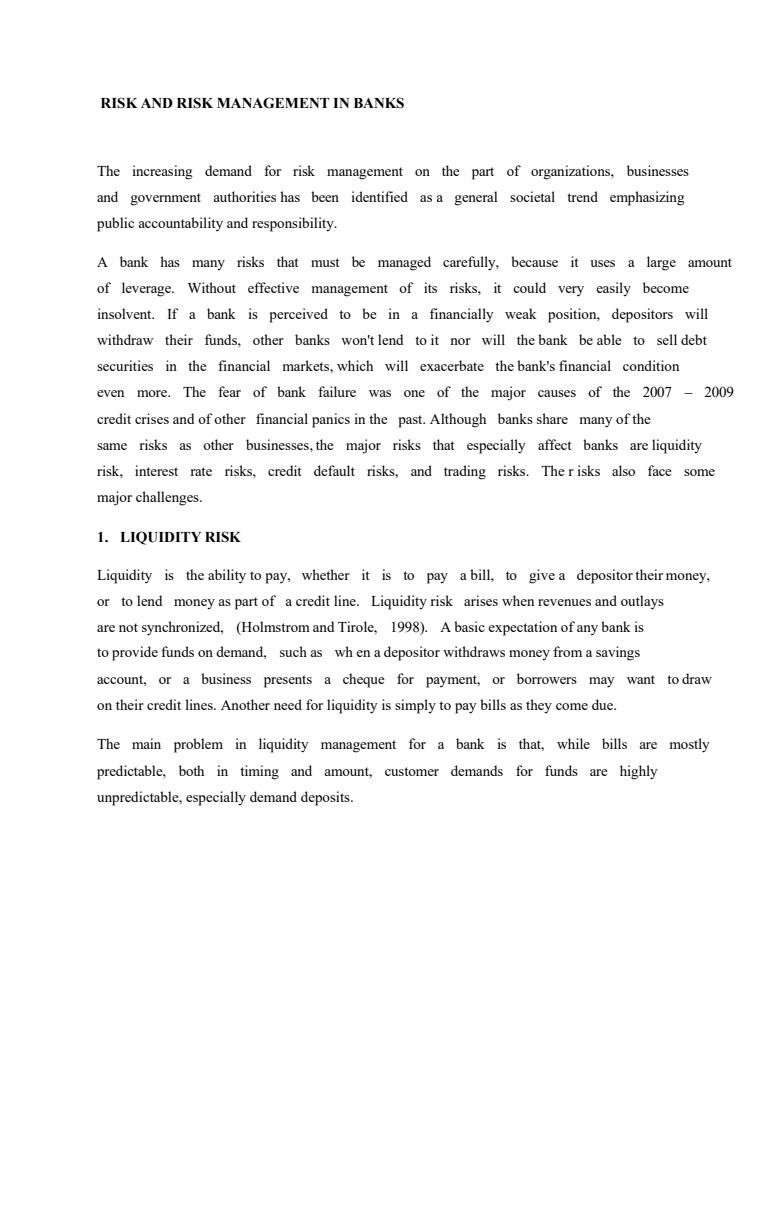 Page 1 – Risk and Risk Management in Banks – Kenyaplex