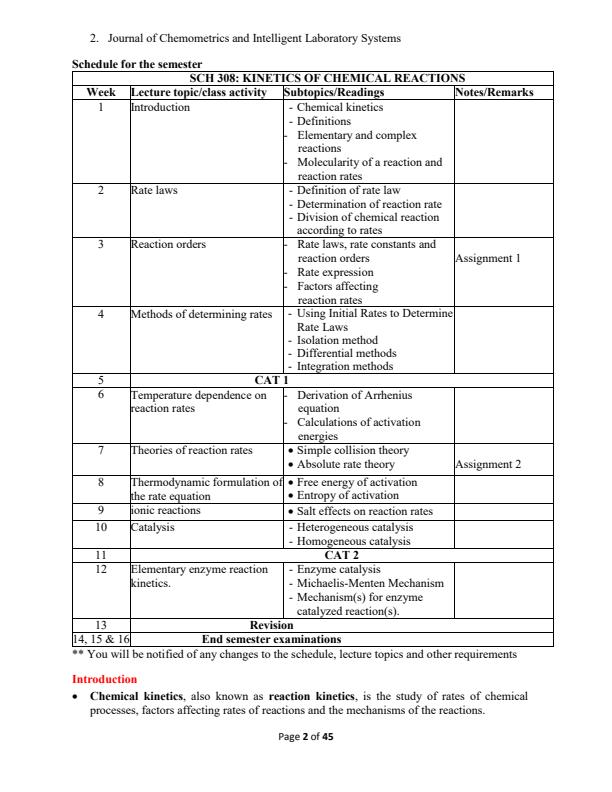 Page 2 – SCH 308: Kinetics of Chemical Reactions Notes – Kenyaplex