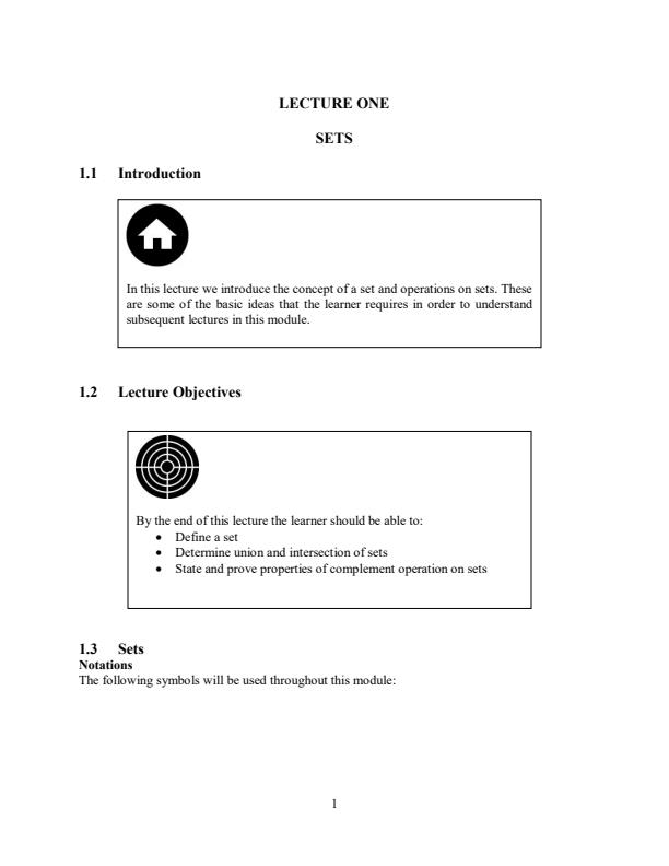 Page 1 – SMA 310: Real Analysis Lecture 1 Notes on Sets – Kenyaplex