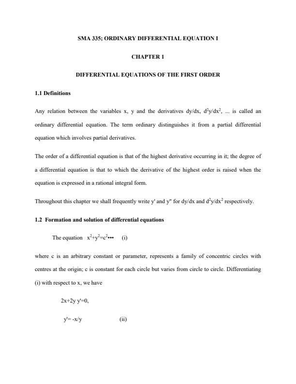 Page 1 – SMA 335: Ordinary Differential Equation I Notes – Kenyaplex