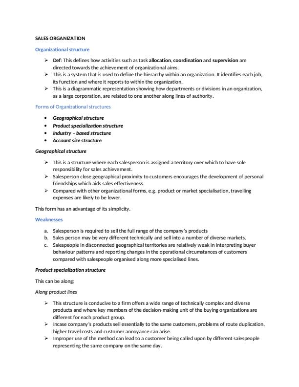 Page 1 – Sales Organization Notes  – Kenyaplex