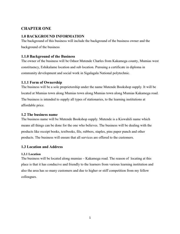 bookshop business plan in kenya pdf