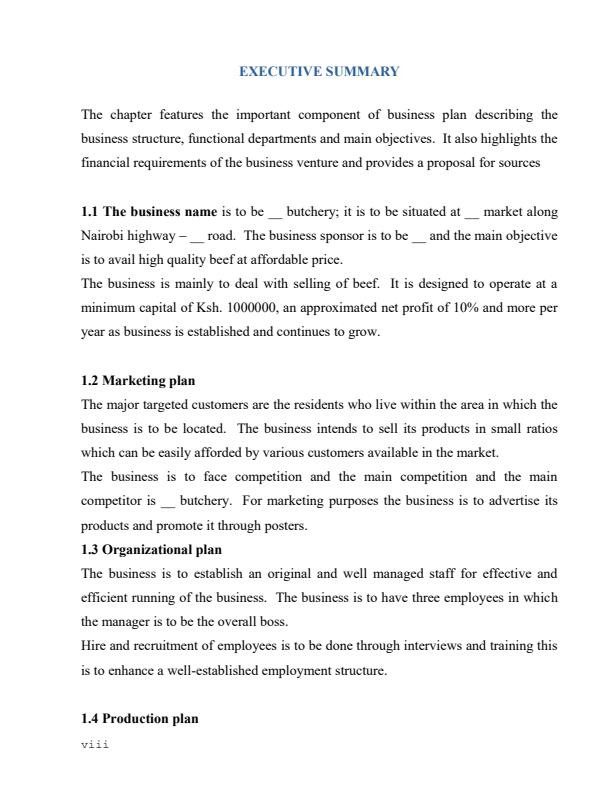 Page 1 – Sample Butchery Business Plan – Kenyaplex